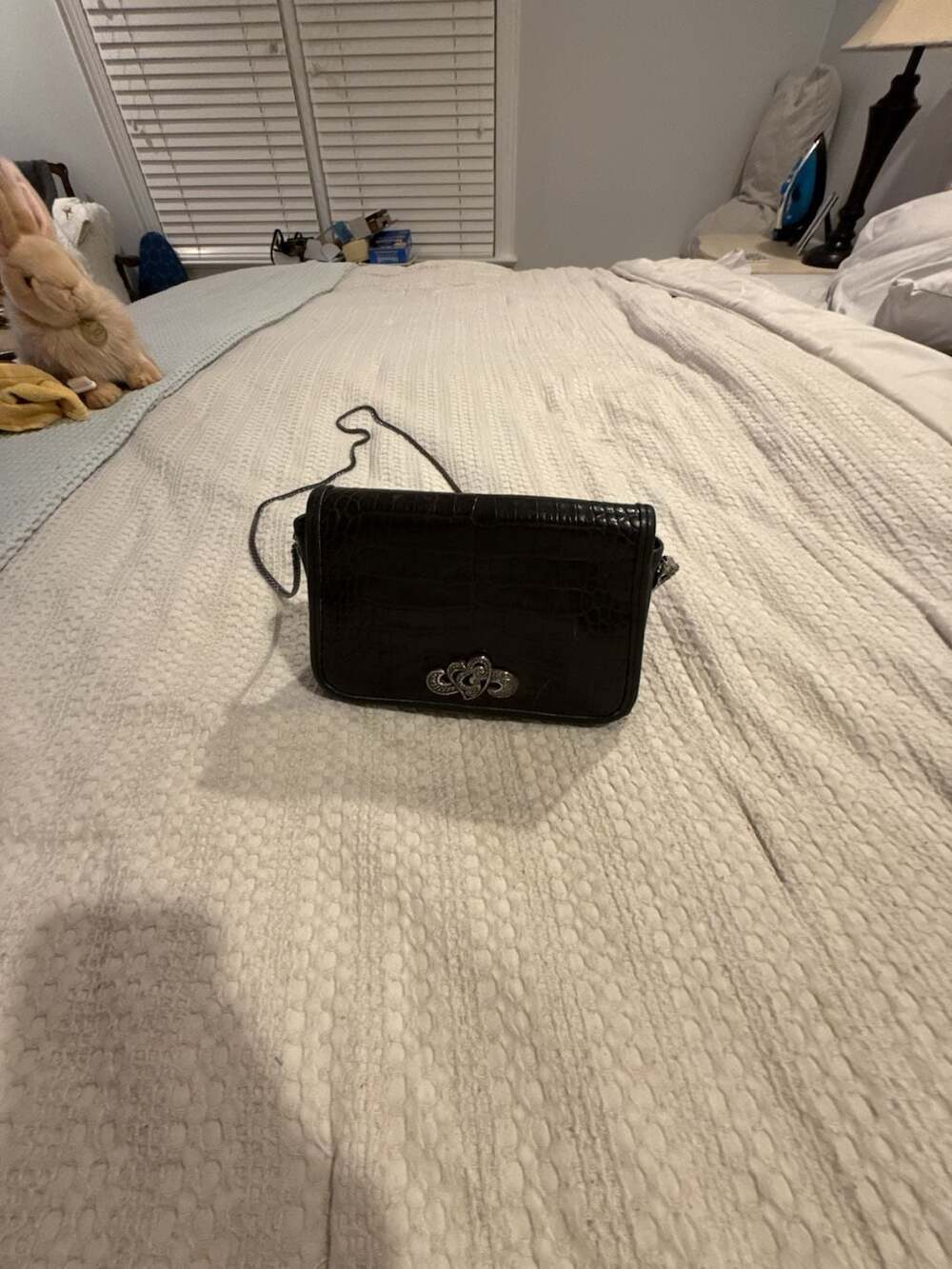 Brighton Black Croc-Embossed Leather Heart Emblem Crossbody Bag